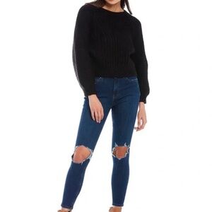 Free People Carter Sweater Black | Boxy Knit Pullover | Size S